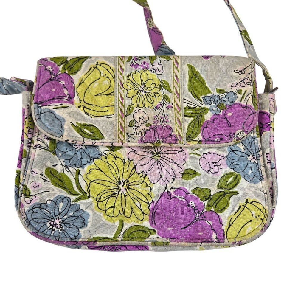Vera Bradley Floral Watercolor Shoulder Bag Purse Cross Body Gray Purple